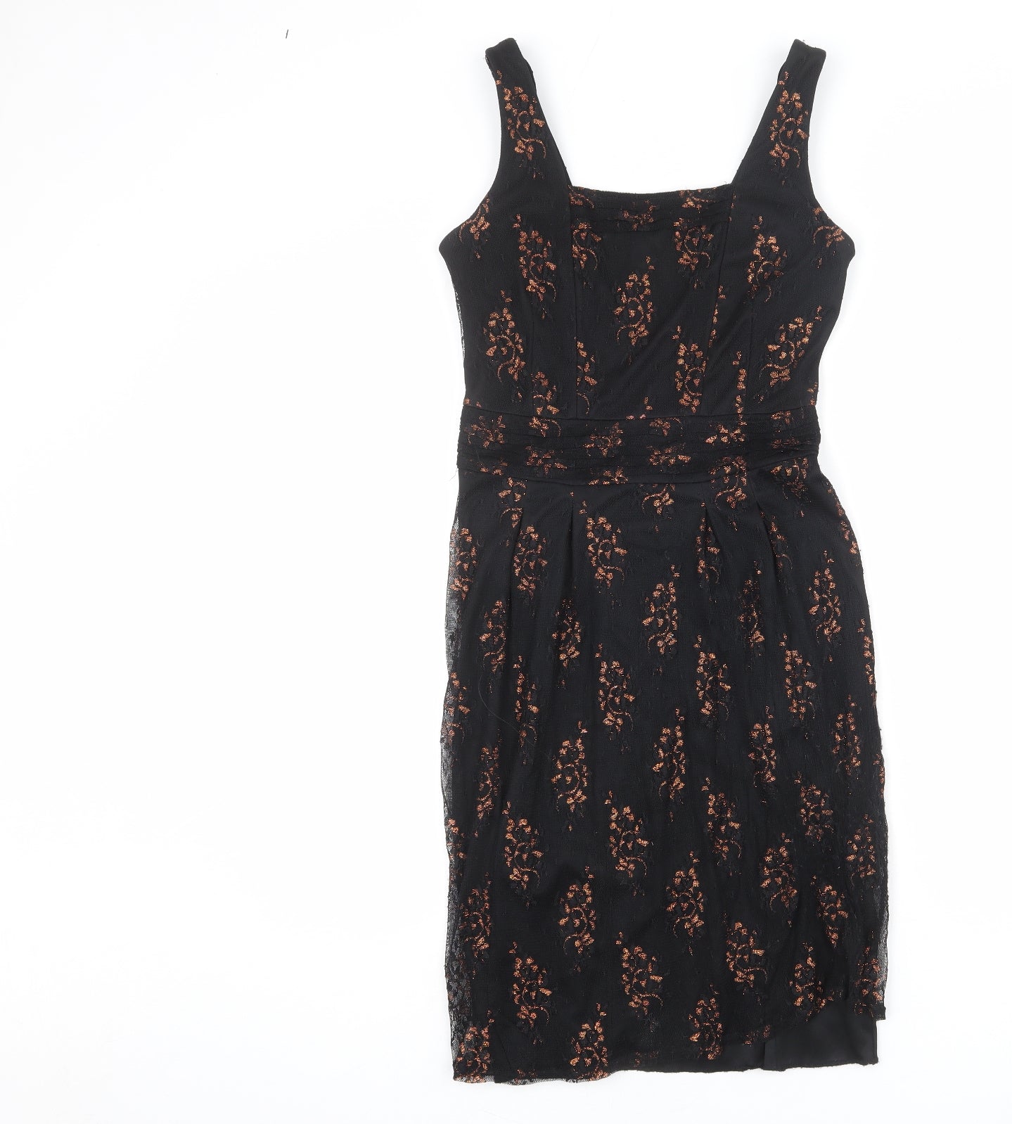 ICENI Womens Black Geometric Polyester Shift Size 10 Square Neck Zip