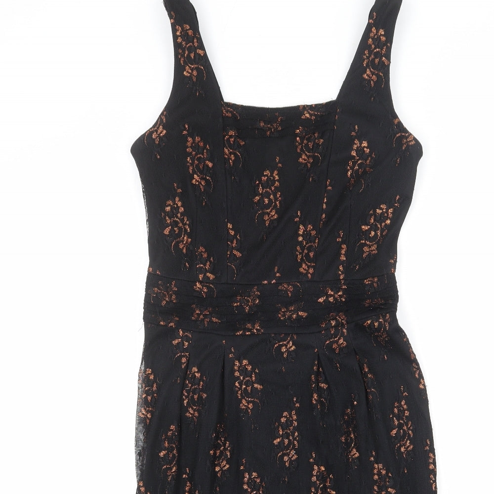 ICENI Womens Black Geometric Polyester Shift Size 10 Square Neck Zip