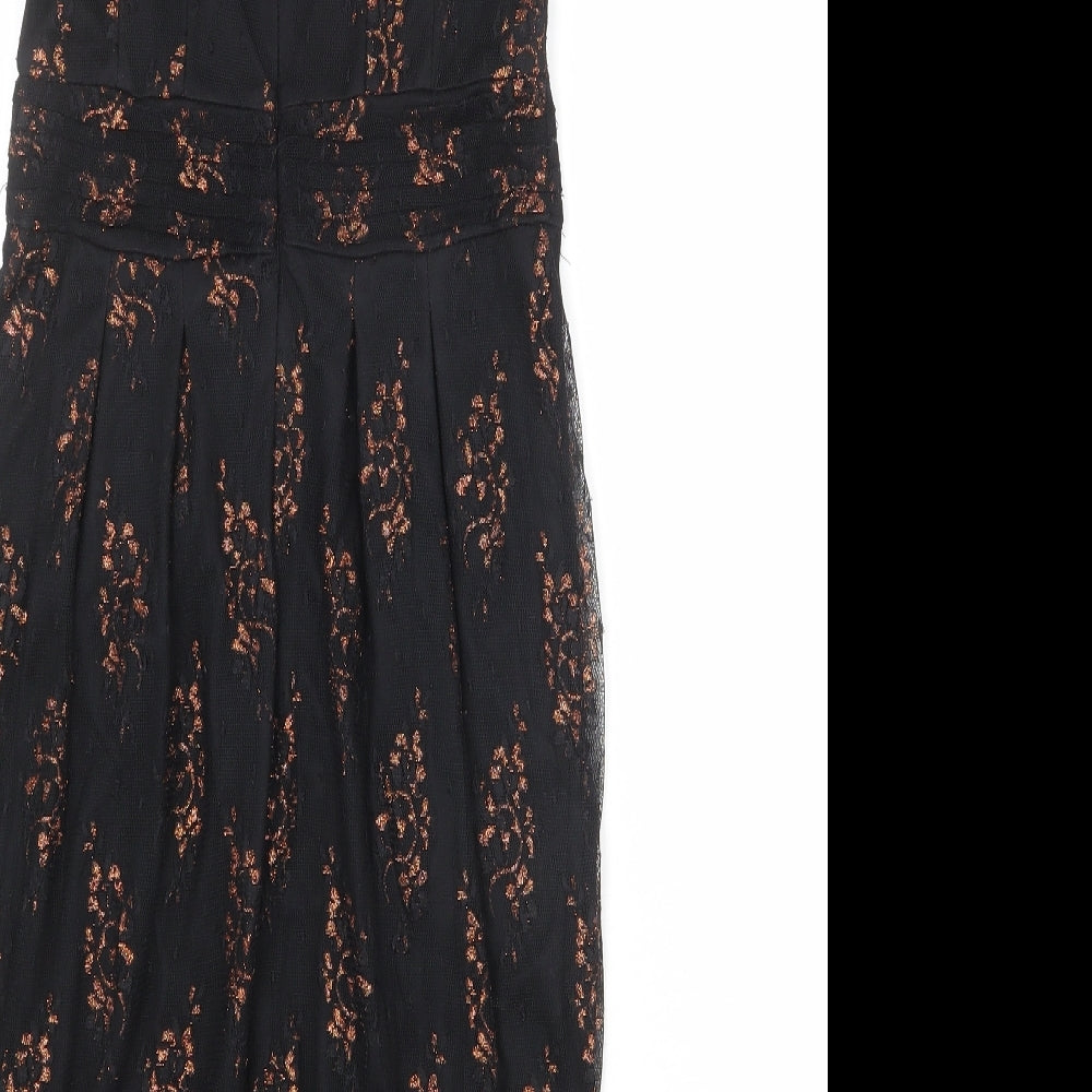 ICENI Womens Black Geometric Polyester Shift Size 10 Square Neck Zip