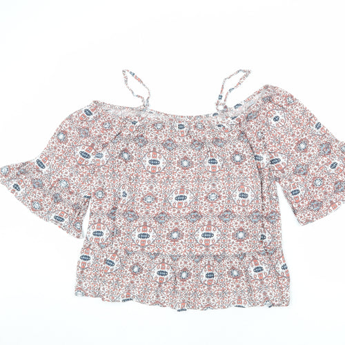Marks and Spencer Womens Multicoloured Geometric Viscose Basic Blouse Size 12 Boat Neck
