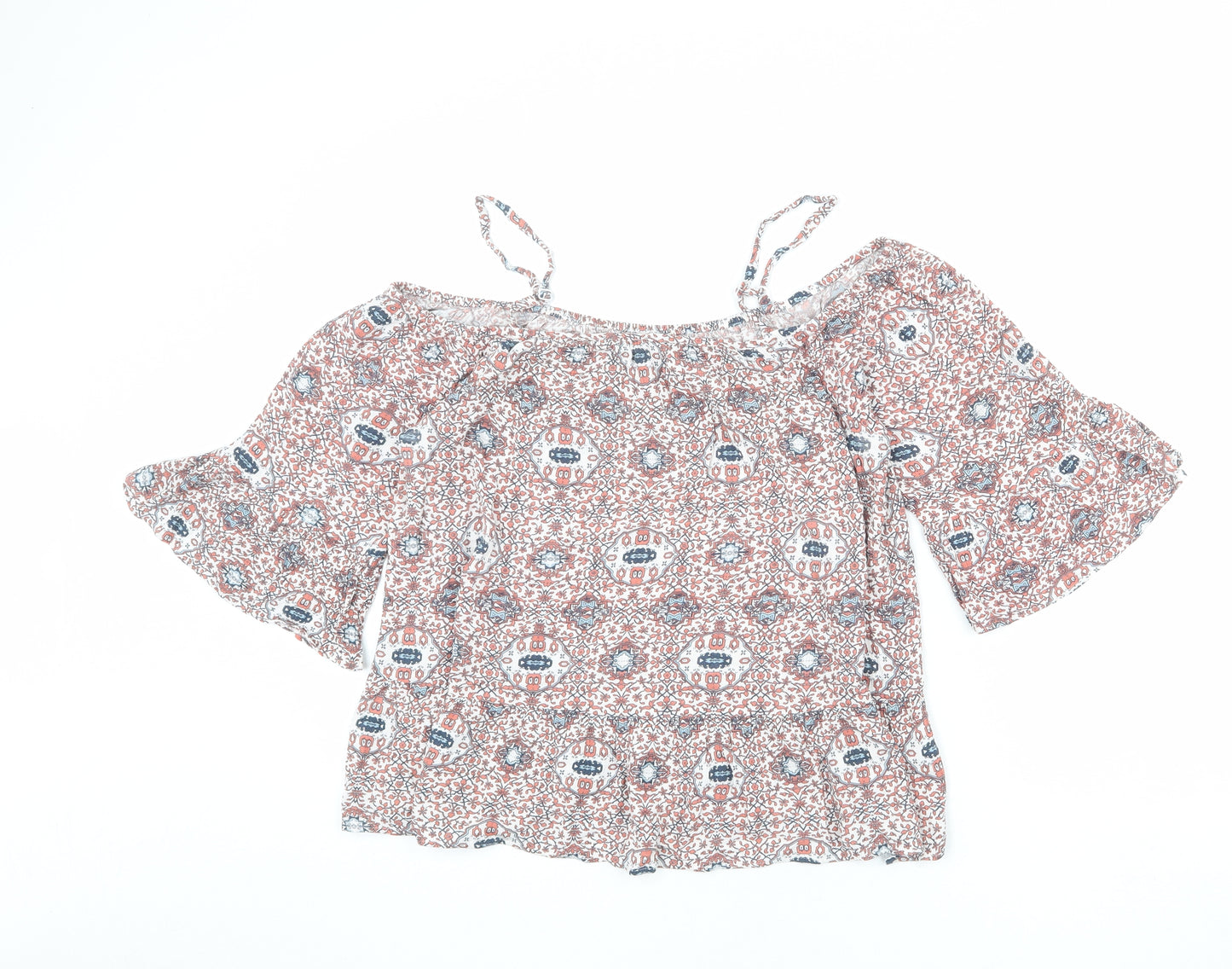 Marks and Spencer Womens Multicoloured Geometric Viscose Basic Blouse Size 12 Boat Neck
