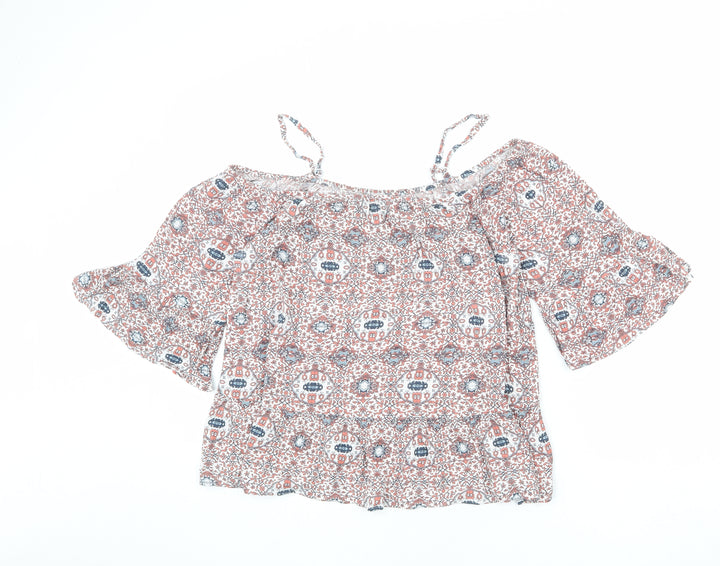 Marks and Spencer Womens Multicoloured Geometric Viscose Basic Blouse Size 12 Boat Neck