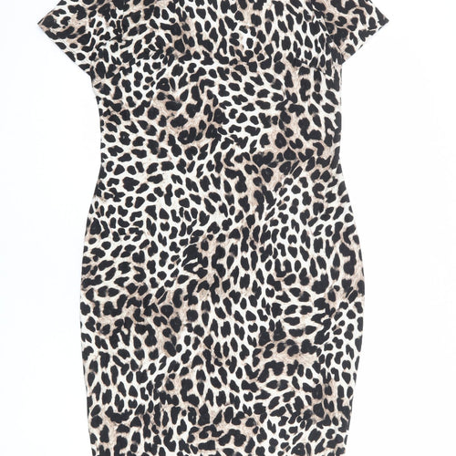 Dorothy Perkins Womens Multicoloured Animal Print Viscose Shift Size 14 Round Neck Pullover - Cheetah pattern