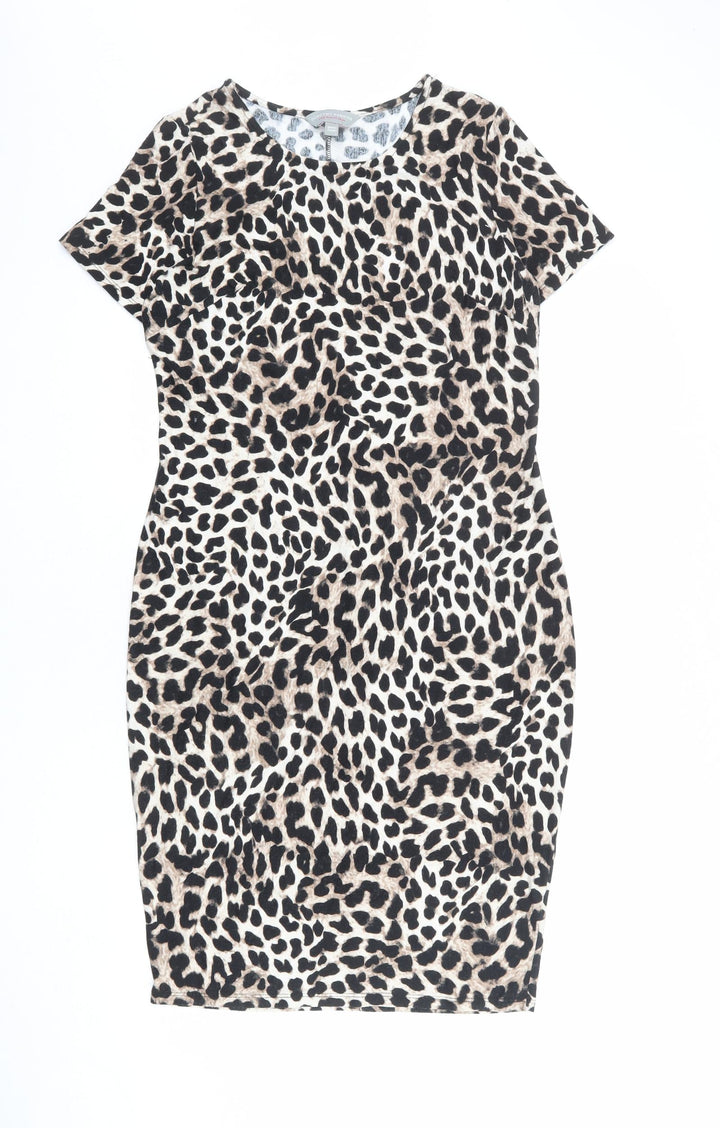 Dorothy Perkins Womens Multicoloured Animal Print Viscose Shift Size 14 Round Neck Pullover - Cheetah pattern