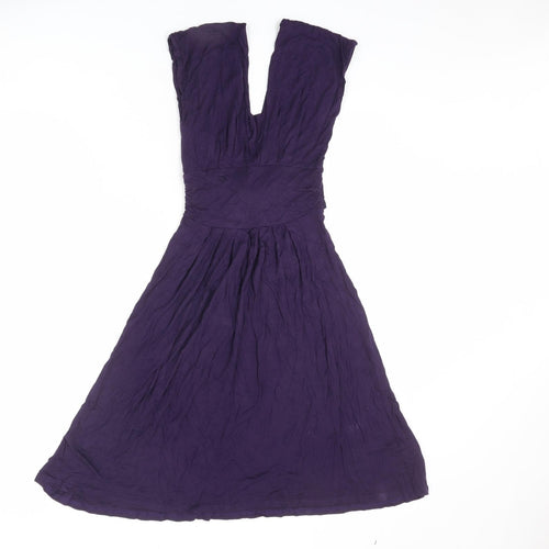 Dorothy Perkins Womens Purple Viscose Fit & Flare Size 8 V-Neck Pullover