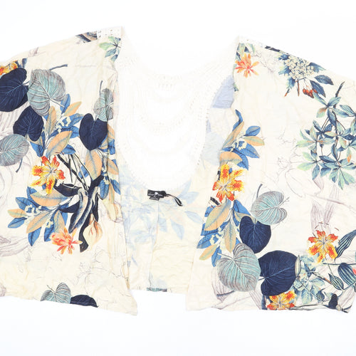 Sweet Poison Womens Beige Floral Viscose Kimono Blouse Size S V-Neck