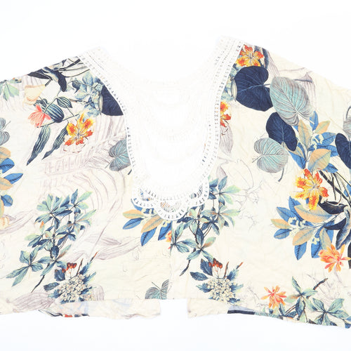 Sweet Poison Womens Beige Floral Viscose Kimono Blouse Size S V-Neck