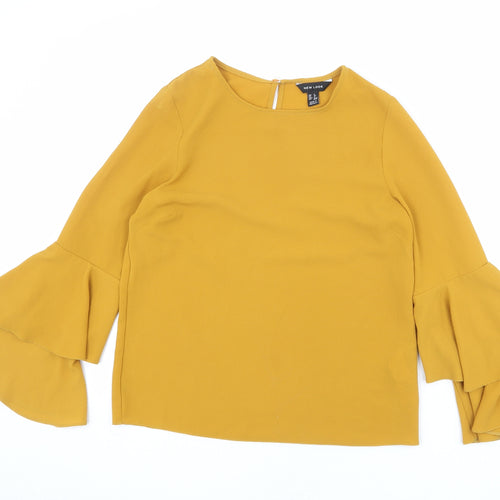 New Look Womens Orange Polyester Basic Blouse Size 8 Round Neck