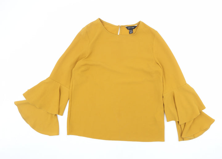 New Look Womens Orange Polyester Basic Blouse Size 8 Round Neck