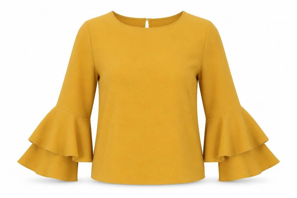 Front view of New Look women’s orange polyester basic blouse, size UK 8, round neck