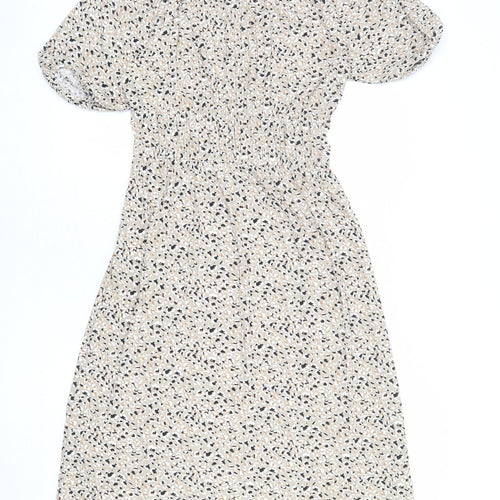 Max Womens Beige Geometric Polyester A-Line Size 10 Round Neck Pullover - Size 10-12
