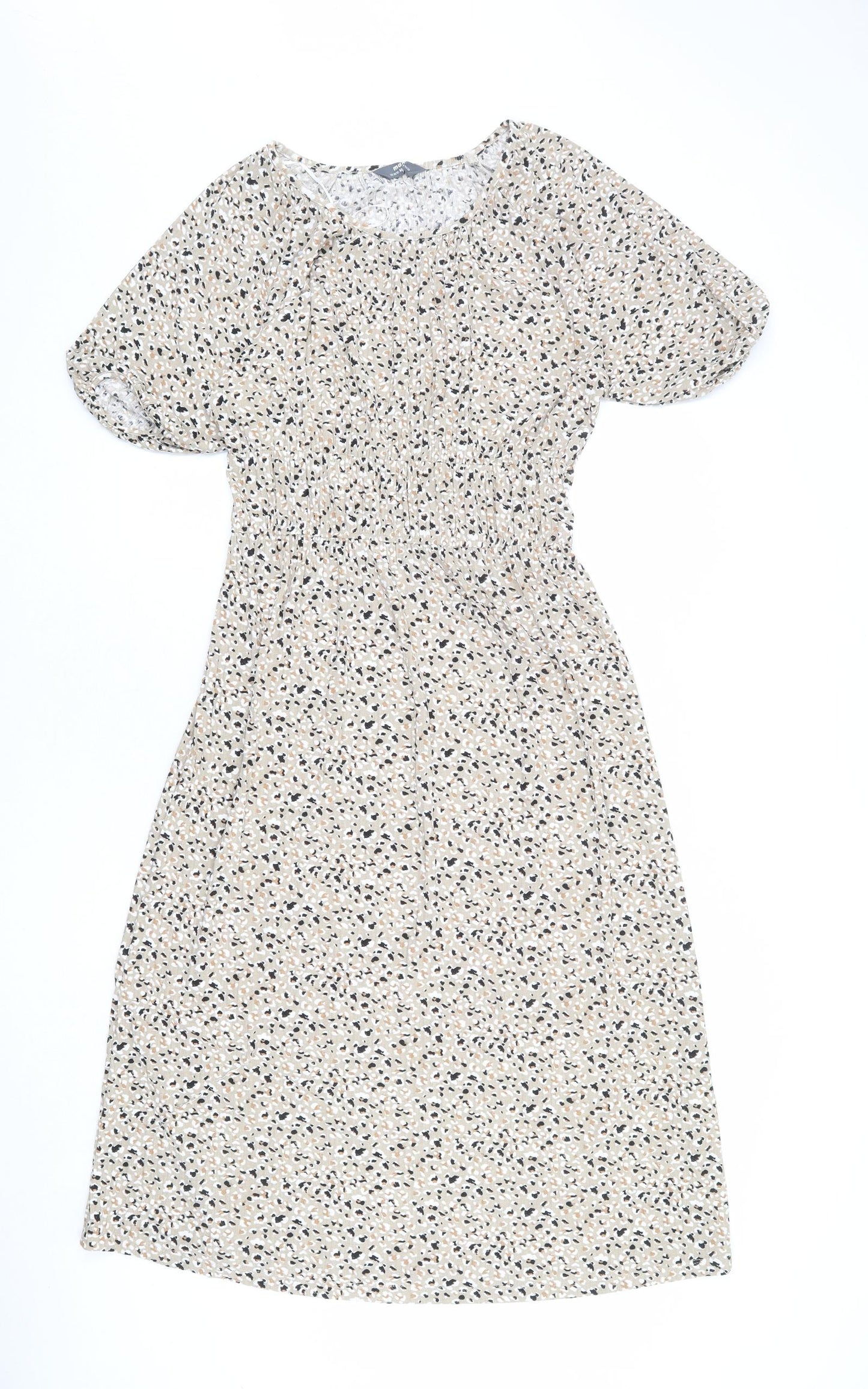 Max Womens Beige Geometric Polyester A-Line Size 10 Round Neck Pullover - Size 10-12