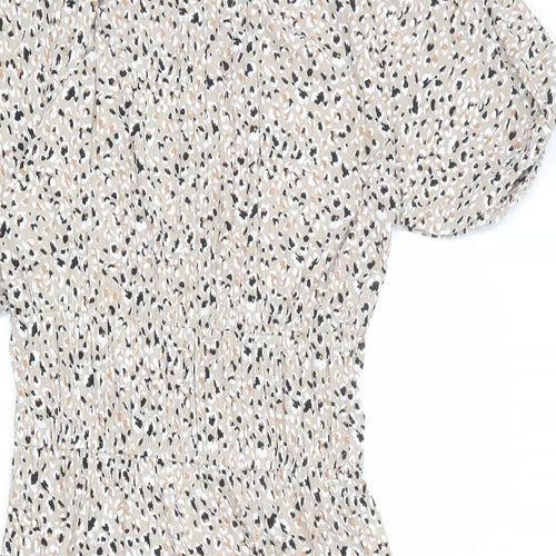 Max Womens Beige Geometric Polyester A-Line Size 10 Round Neck Pullover - Size 10-12