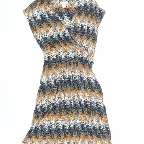 Monsoon Womens Multicoloured Geometric Viscose A-Line Size 8 V-Neck Pullover