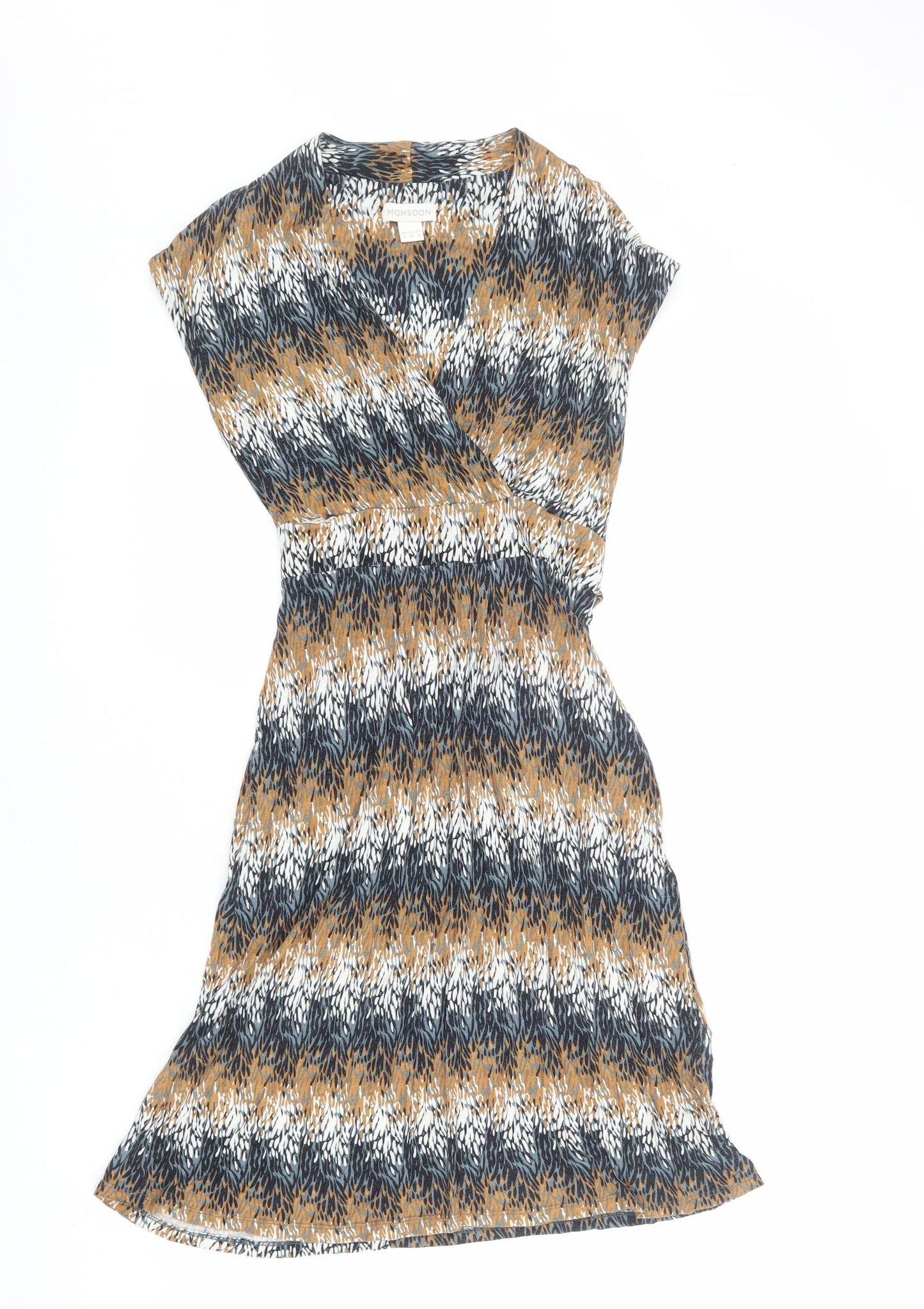 Monsoon Womens Multicoloured Geometric Viscose A-Line Size 8 V-Neck Pullover