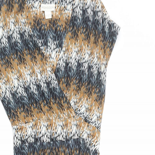 Monsoon Womens Multicoloured Geometric Viscose A-Line Size 8 V-Neck Pullover