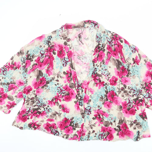 Phase Eight Womens Beige Floral Viscose Kimono Blouse Size M V-Neck