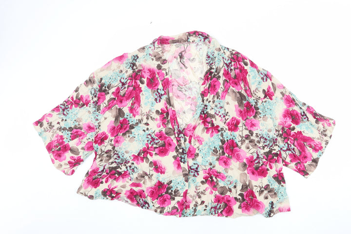 Phase Eight Womens Beige Floral Viscose Kimono Blouse Size M V-Neck