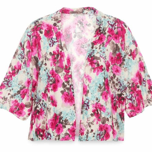 Phase Eight Womens Beige Floral Viscose Kimono Blouse Size M V-Neck