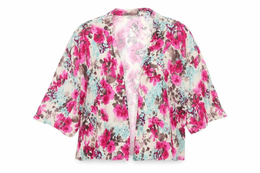 Phase Eight Womens Beige Floral Viscose Kimono Blouse Size M V-Neck