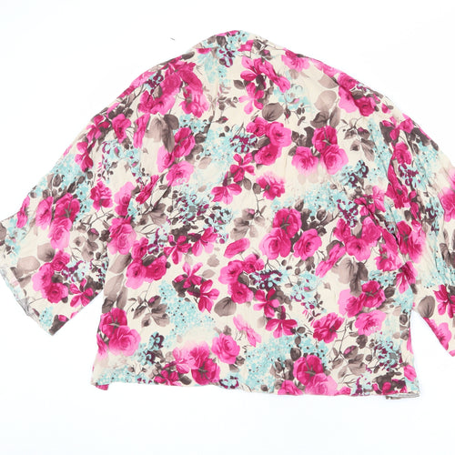 Phase Eight Womens Beige Floral Viscose Kimono Blouse Size M V-Neck