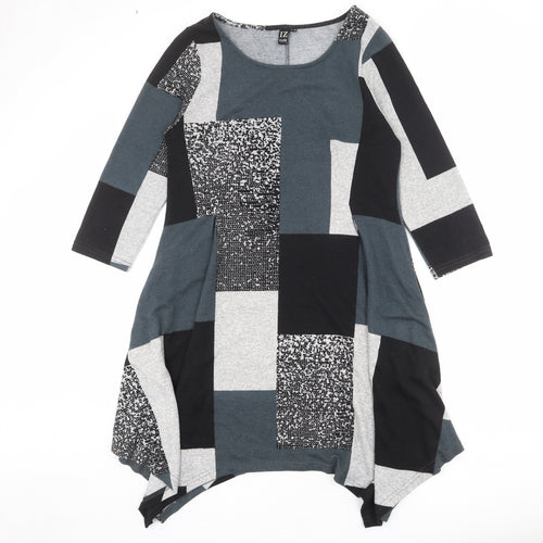 Izabel London Womens Multicoloured Geometric Polyester A-Line Size 12 Round Neck Pullover