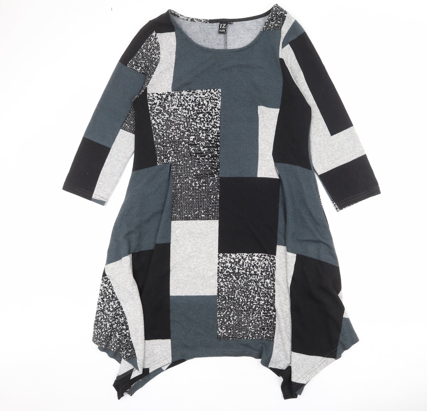 Izabel London Womens Multicoloured Geometric Polyester A-Line Size 12 Round Neck Pullover