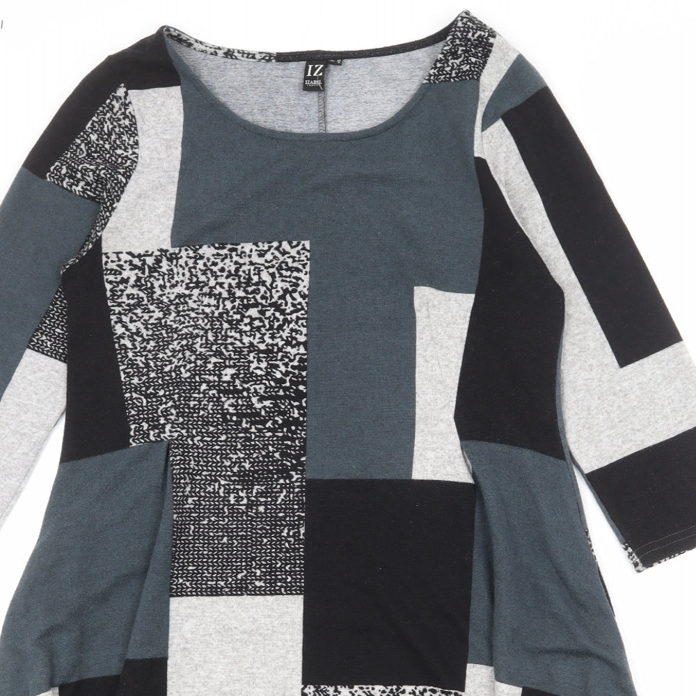 Izabel London Womens Multicoloured Geometric Polyester A-Line Size 12 Round Neck Pullover