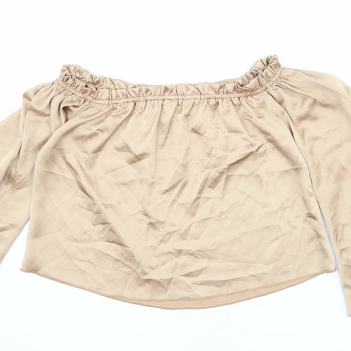 Diffuse Womens Gold Polyester Cropped Blouse Size 8 Off the Shoulder