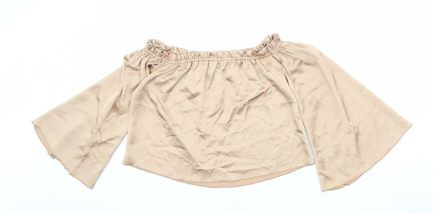 Diffuse Womens Gold Polyester Cropped Blouse Size 8 Off the Shoulder