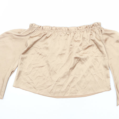Diffuse Womens Gold Polyester Cropped Blouse Size 8 Off the Shoulder