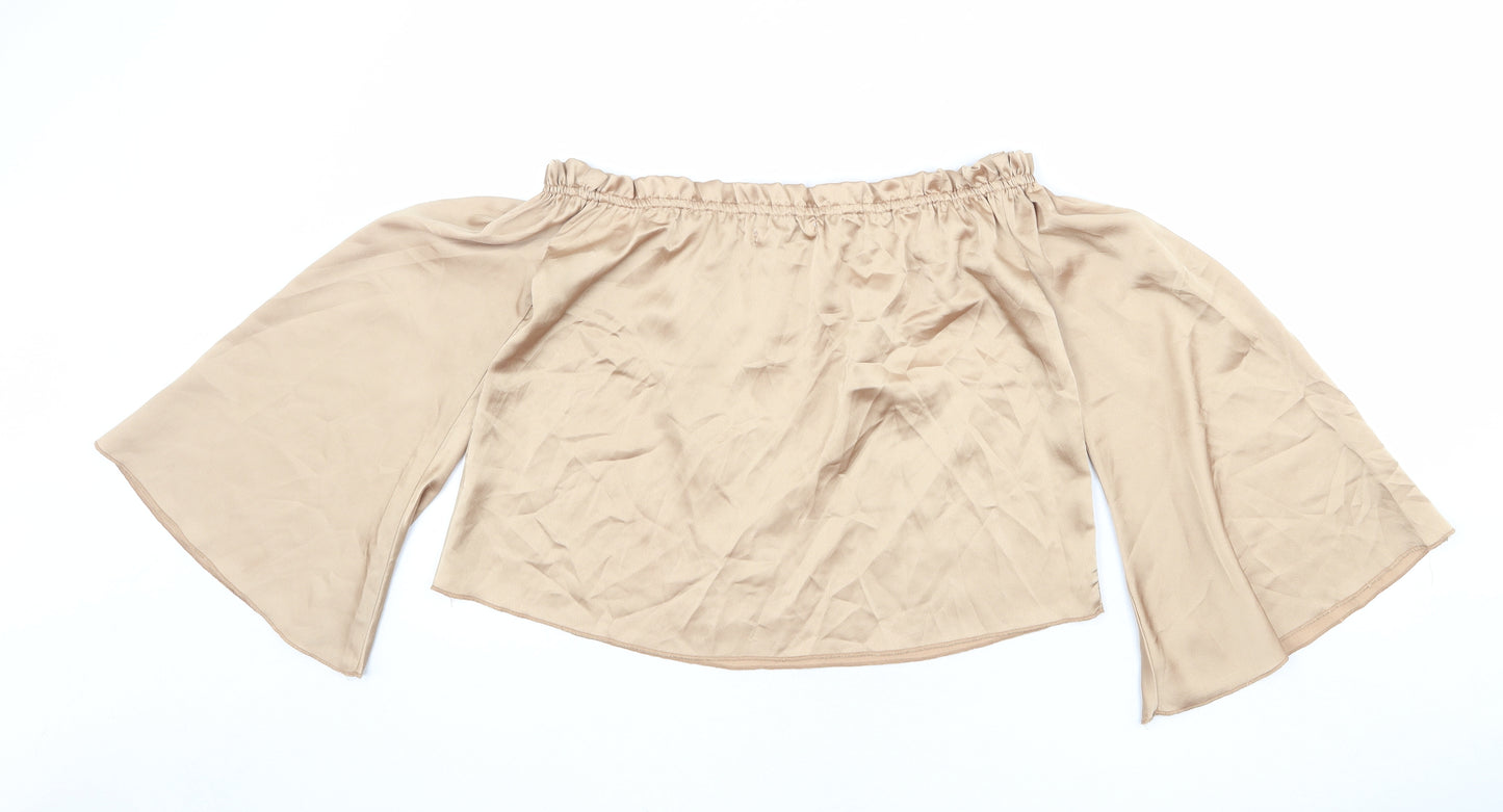 Diffuse Womens Gold Polyester Cropped Blouse Size 8 Off the Shoulder