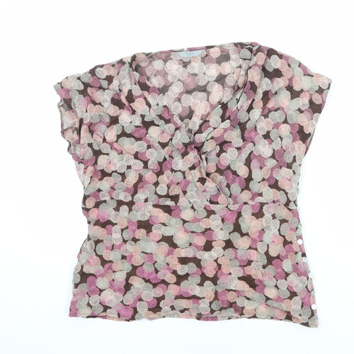 Marks and Spencer Womens Multicoloured Geometric Viscose Basic Blouse Size 12 V-Neck