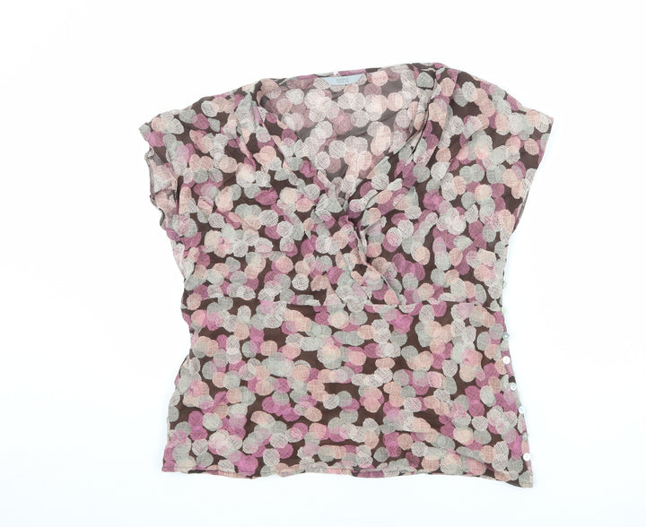 Marks and Spencer Womens Multicoloured Geometric Viscose Basic Blouse Size 12 V-Neck