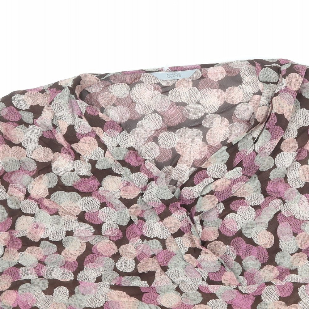 Marks and Spencer Womens Multicoloured Geometric Viscose Basic Blouse Size 12 V-Neck