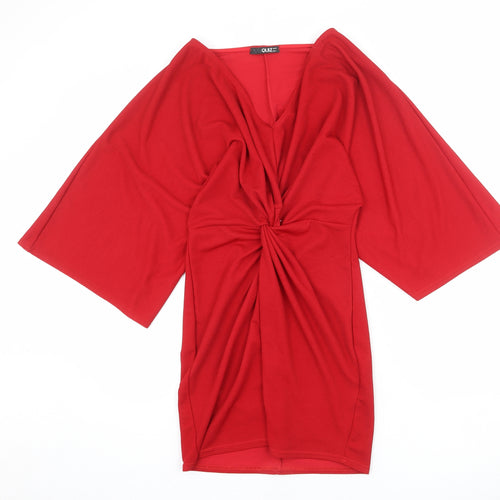 Quiz Womens Red Polyester A-Line Size 10 V-Neck Pullover - Twist Detail