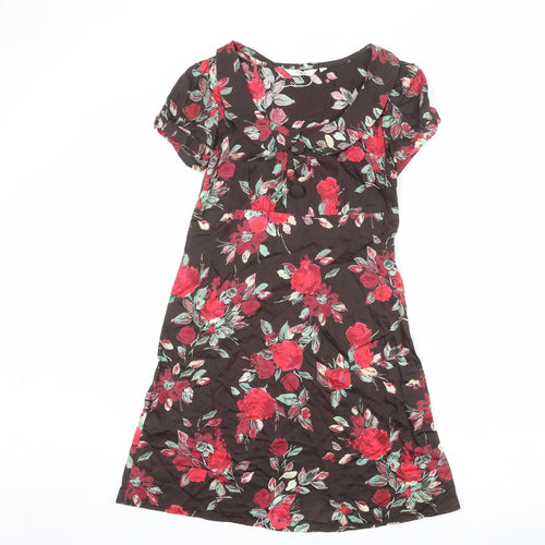 MK Womens Brown Floral Cotton A-Line Size 8 Collared Pullover