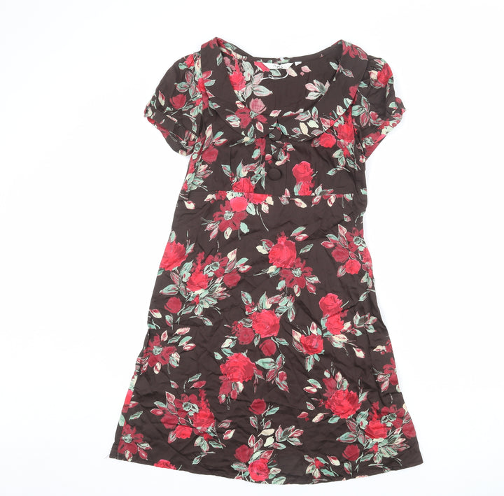 MK Womens Brown Floral Cotton A-Line Size 8 Collared Pullover
