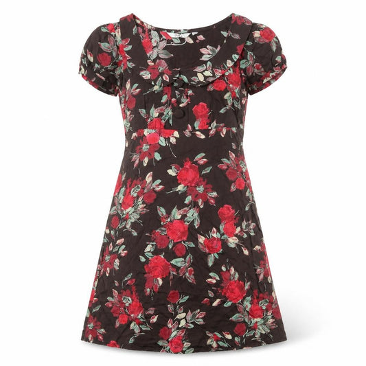 Front view of MK women’s brown floral cotton a-line, size UK 8, collared pullover