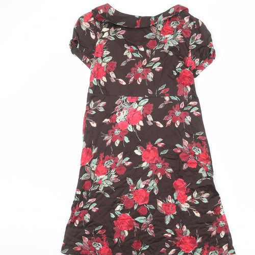 MK Womens Brown Floral Cotton A-Line Size 8 Collared Pullover