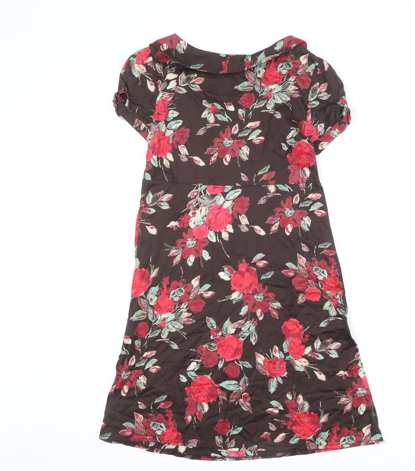 MK Womens Brown Floral Cotton A-Line Size 8 Collared Pullover