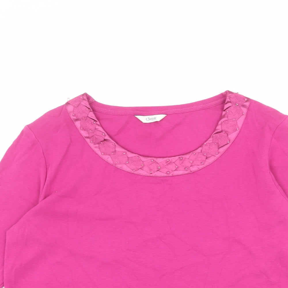Classic Womens Pink Cotton Basic T-Shirt Size 12 Round Neck