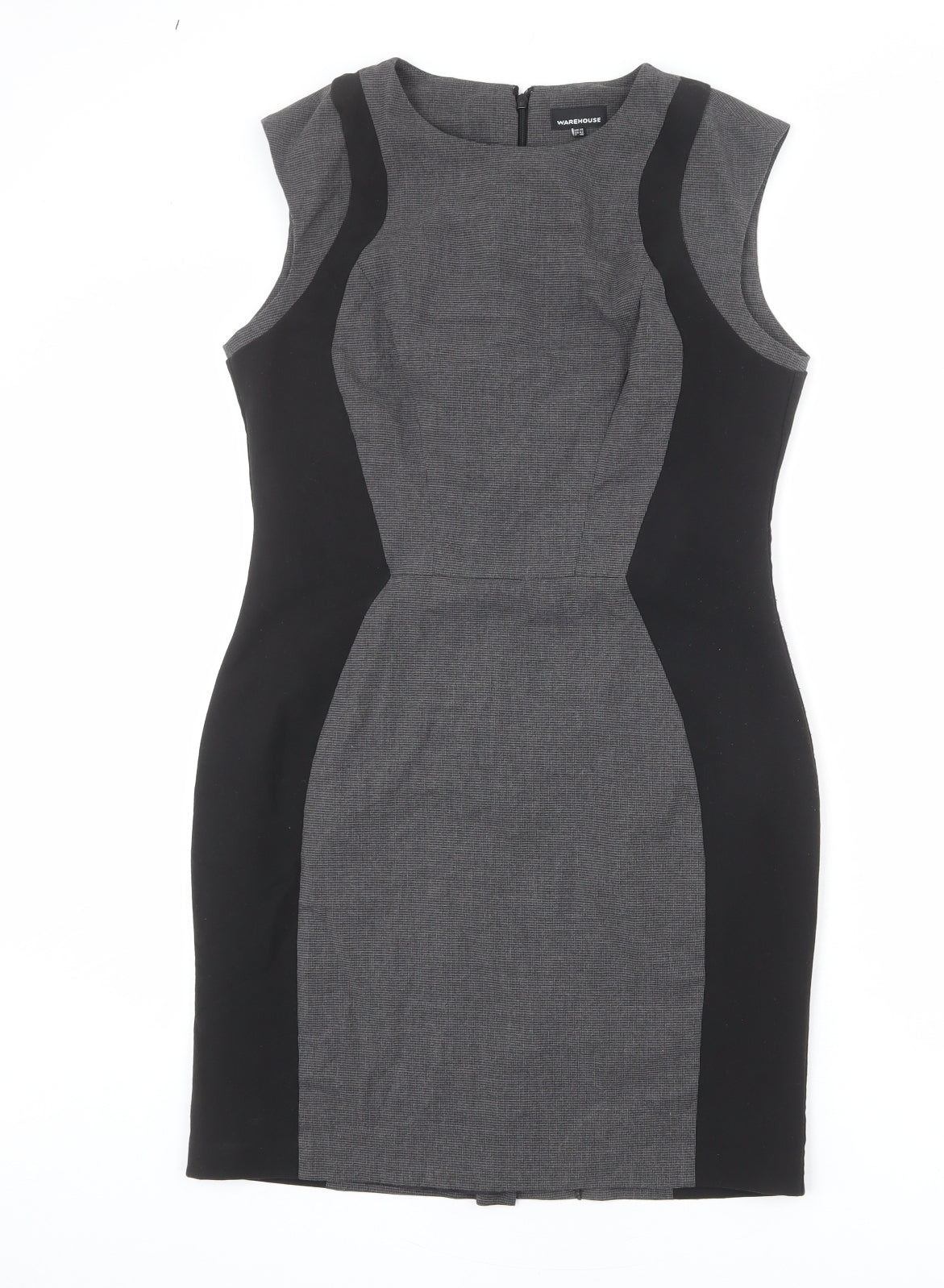 Warehouse Womens Grey Geometric Polyester Shift Size 14 Round Neck Zip