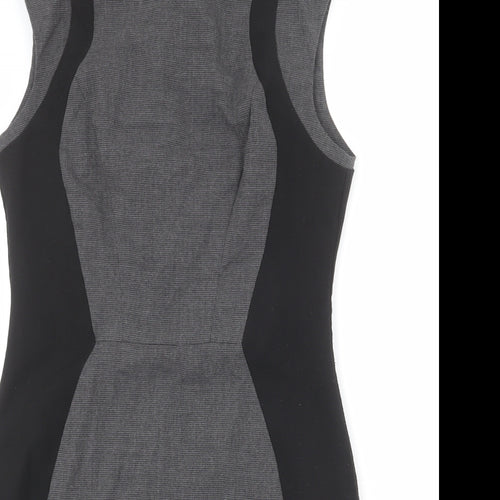 Warehouse Womens Grey Geometric Polyester Shift Size 14 Round Neck Zip