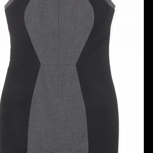 Warehouse Womens Grey Geometric Polyester Shift Size 14 Round Neck Zip