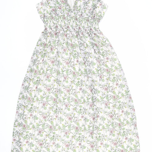 Max Studio Womens Ivory Floral Polyester A-Line Size L V-Neck Pullover