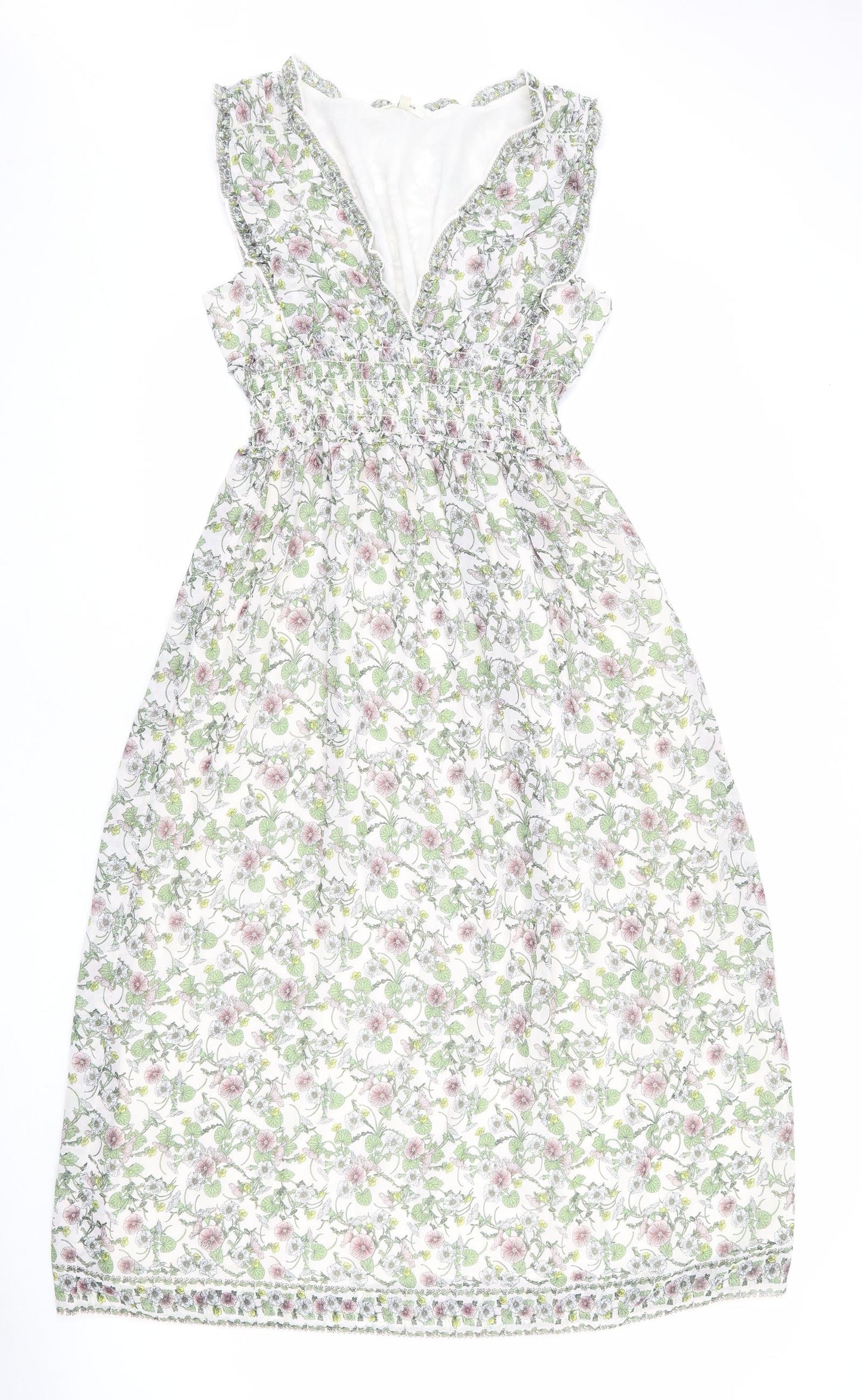 Max Studio Womens Ivory Floral Polyester A-Line Size L V-Neck Pullover