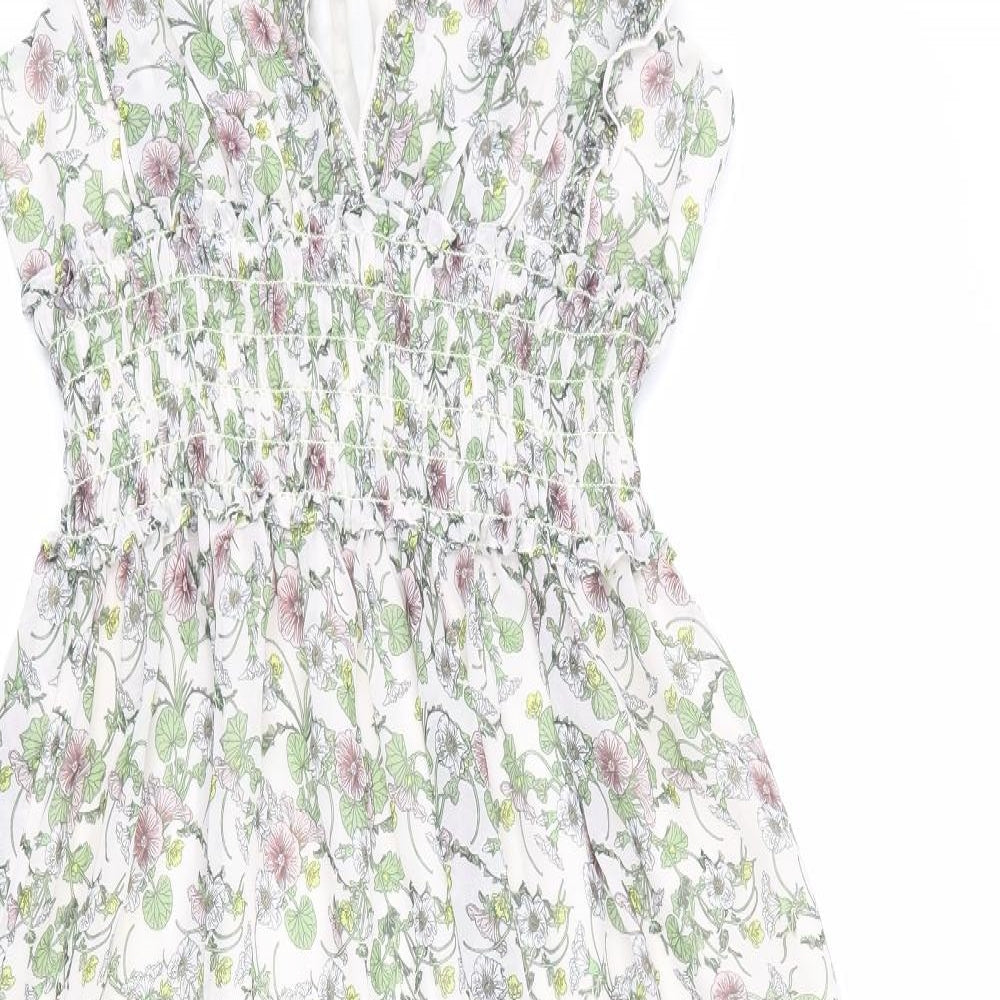 Max Studio Womens Ivory Floral Polyester A-Line Size L V-Neck Pullover