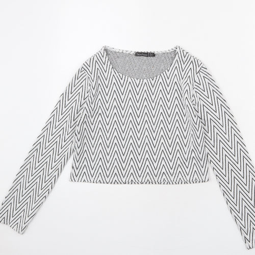 Boohoo Womens Grey Herringbone Viscose Basic T-Shirt Size 10 Round Neck