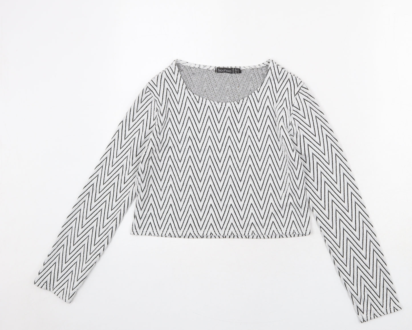 Boohoo Womens Grey Herringbone Viscose Basic T-Shirt Size 10 Round Neck